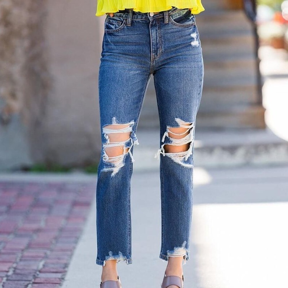 Bridge by Gly Wild Card Mom Jeans Size 28 Ripped Distressed Hem Denim Boho‎